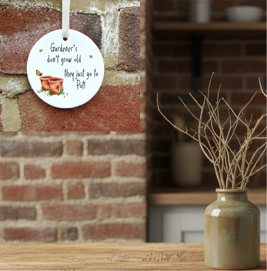 A Funny Gardener Ceramic Ornament Decoration available to buy from Fig and Rose Home.