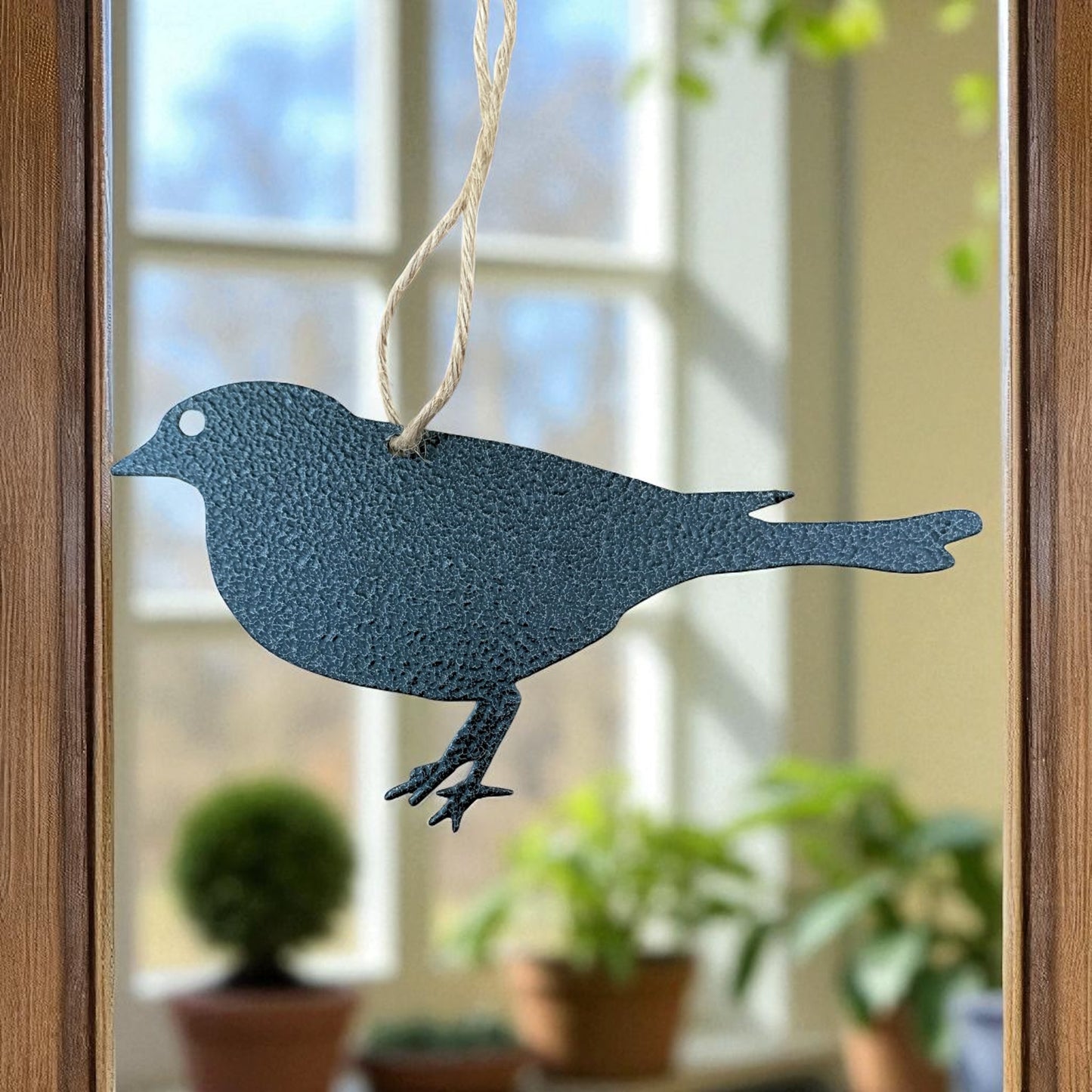 A Hanging Metal Finch Decorations – Set of 3 | Powder Coated Steel Garden Birds from Fig and Rose.