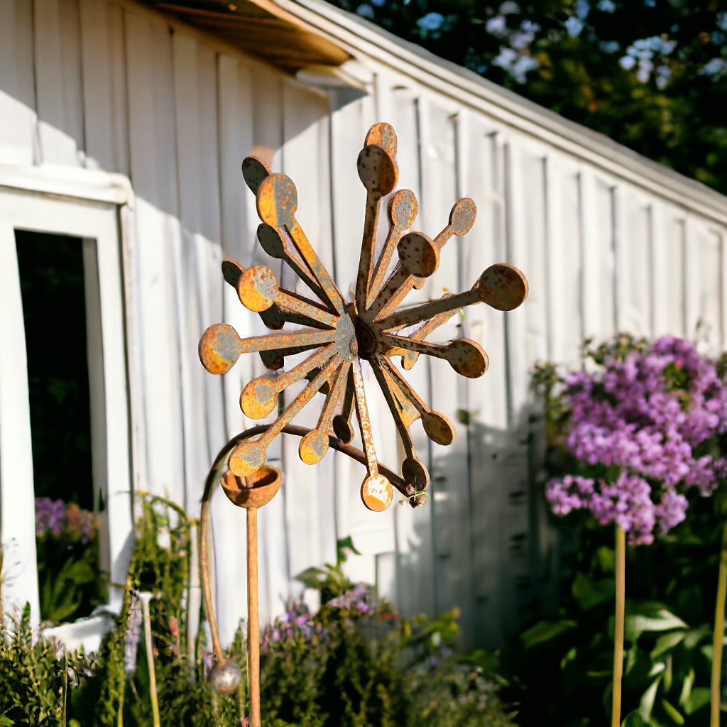 Allium 3D Wind Rocker | Balancing Flower Stake | Metal Garden Decor
