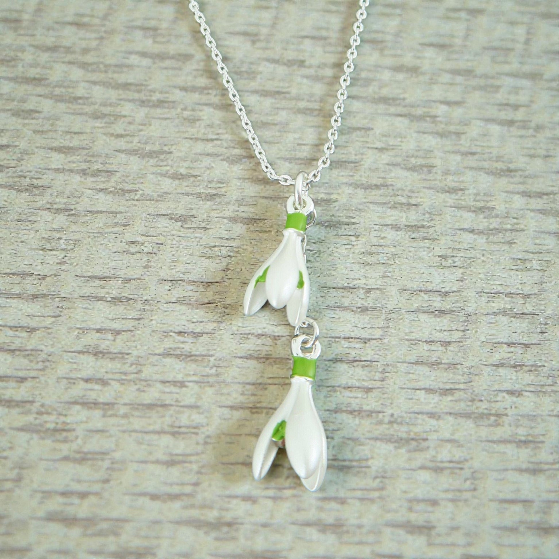 A Snowdrop Pendant Necklace available to buy from Fig and Rose Home.