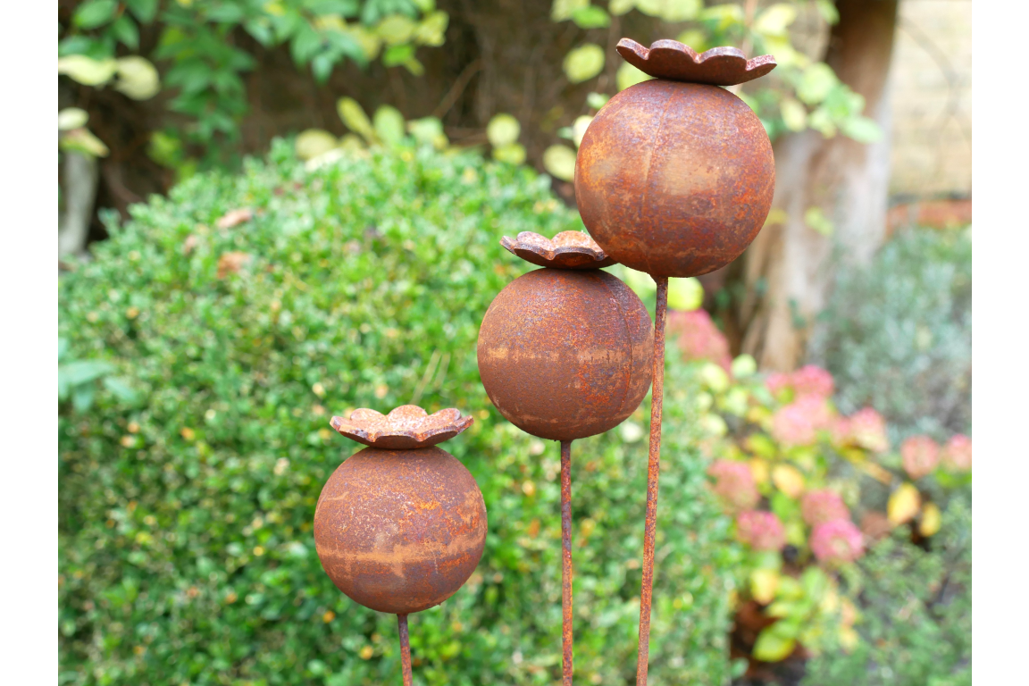 Rustic Poppy Seed Head Garden Stake