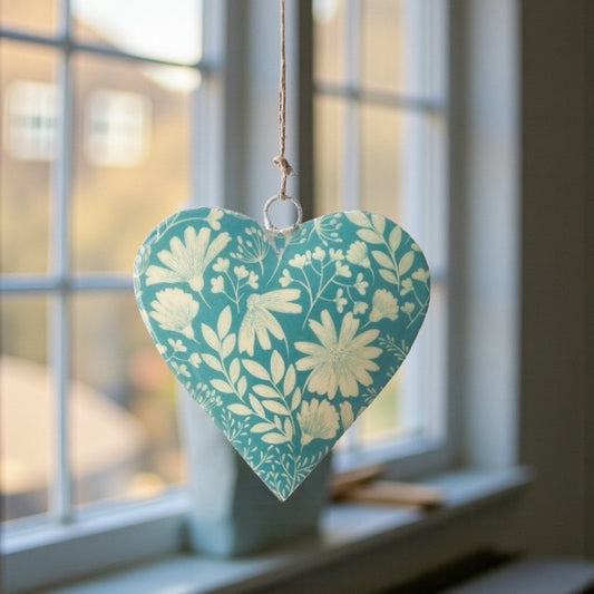 Floral Metal Hanging Heart Decoration