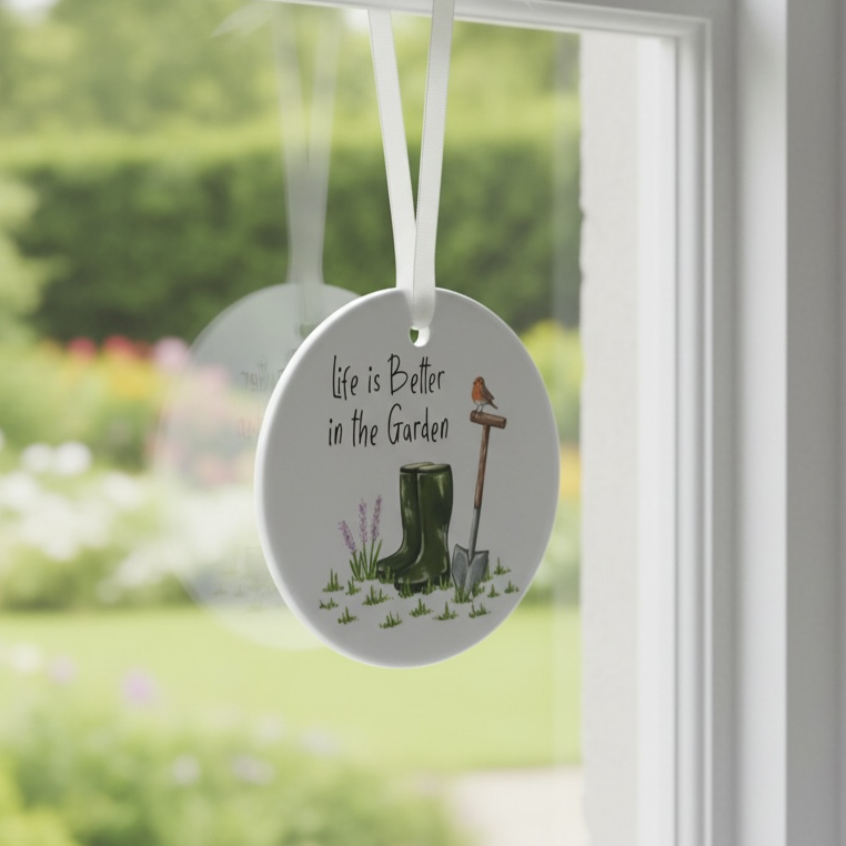 A Gardening Ceramic Hanging Decoration available to buy from Fig and Rose Home.