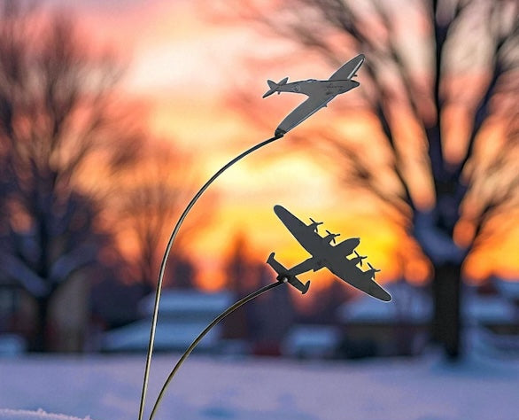 Spitfire and Lancaster Metal Garden Stake