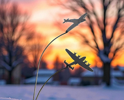 Spitfire and Lancaster Metal Garden Stake