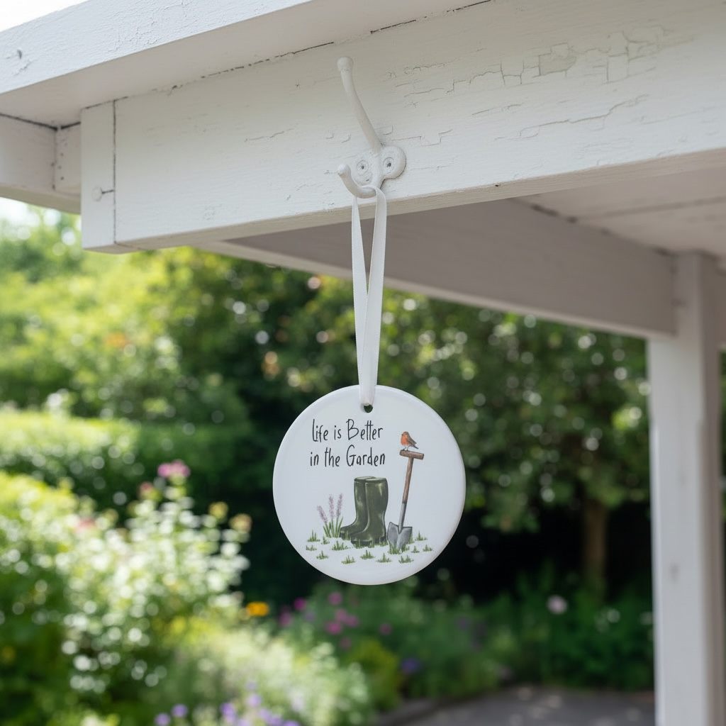 A Gardening Ceramic Hanging Decoration available to buy from Fig and Rose Home.