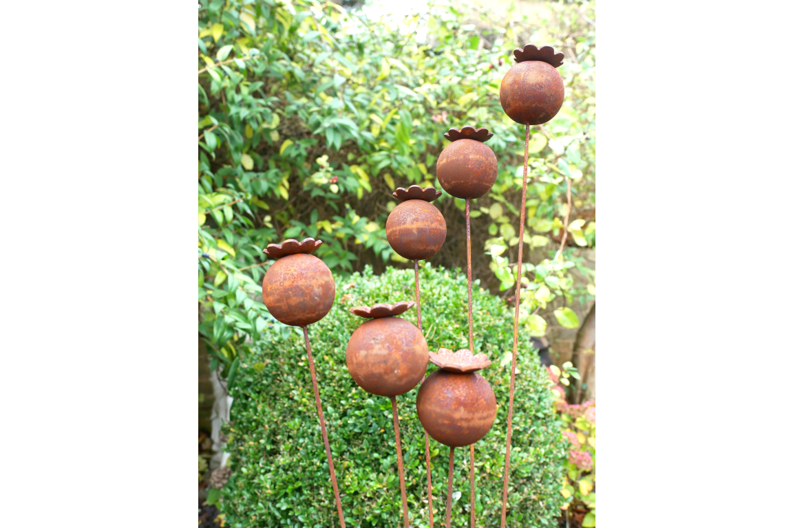 Rustic Poppy Seed Head Garden Stake