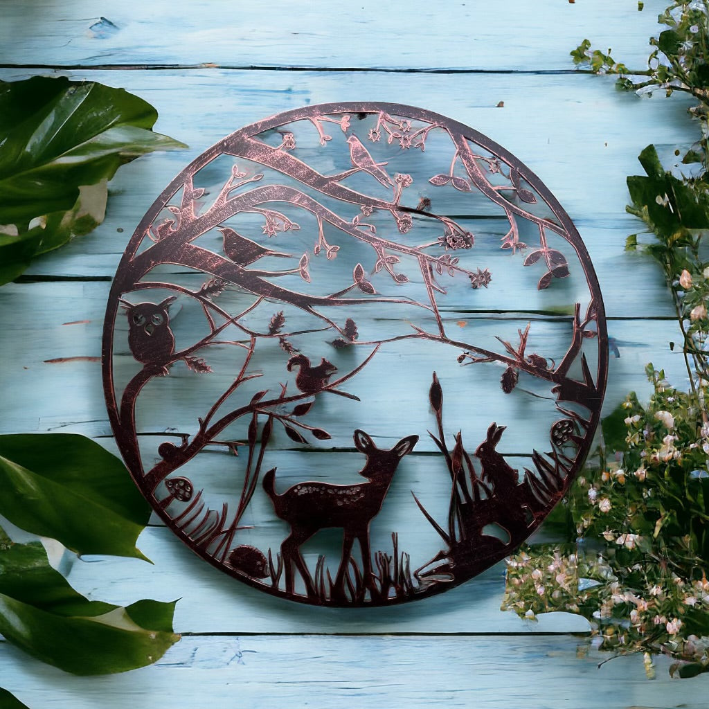 Countryside Plaque with Fawn and Small Animals | Metal Garden Wall Plaque | Gift for a Gardener | Copper