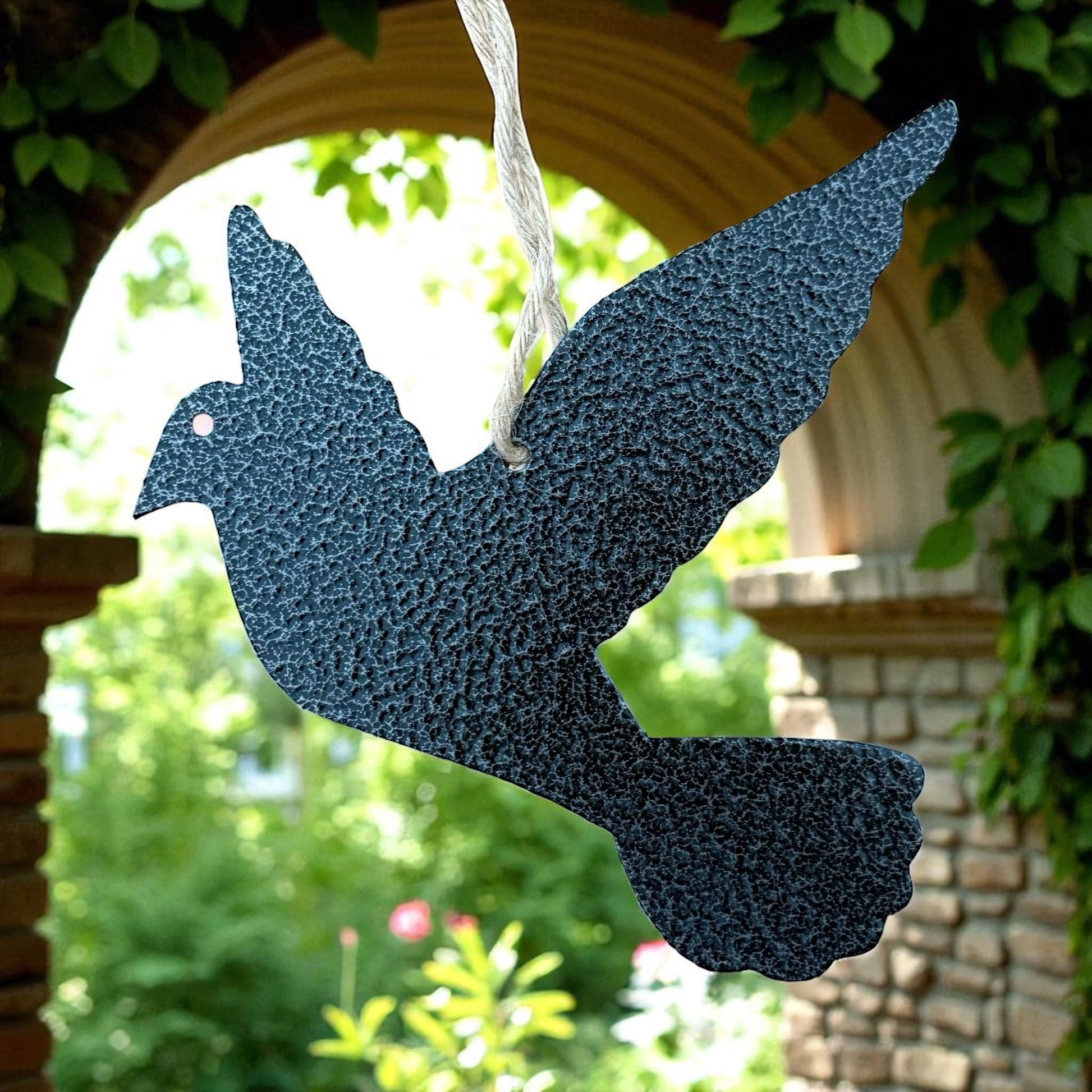 A Hanging Metal Dove Decorations – Set of 3 | Black or Rustic Steel Birds from Fig and Rose.