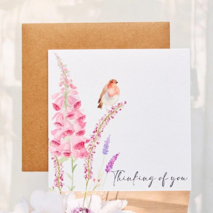 Thinking of You Card with Foxglove and Robin from Fig and Rose