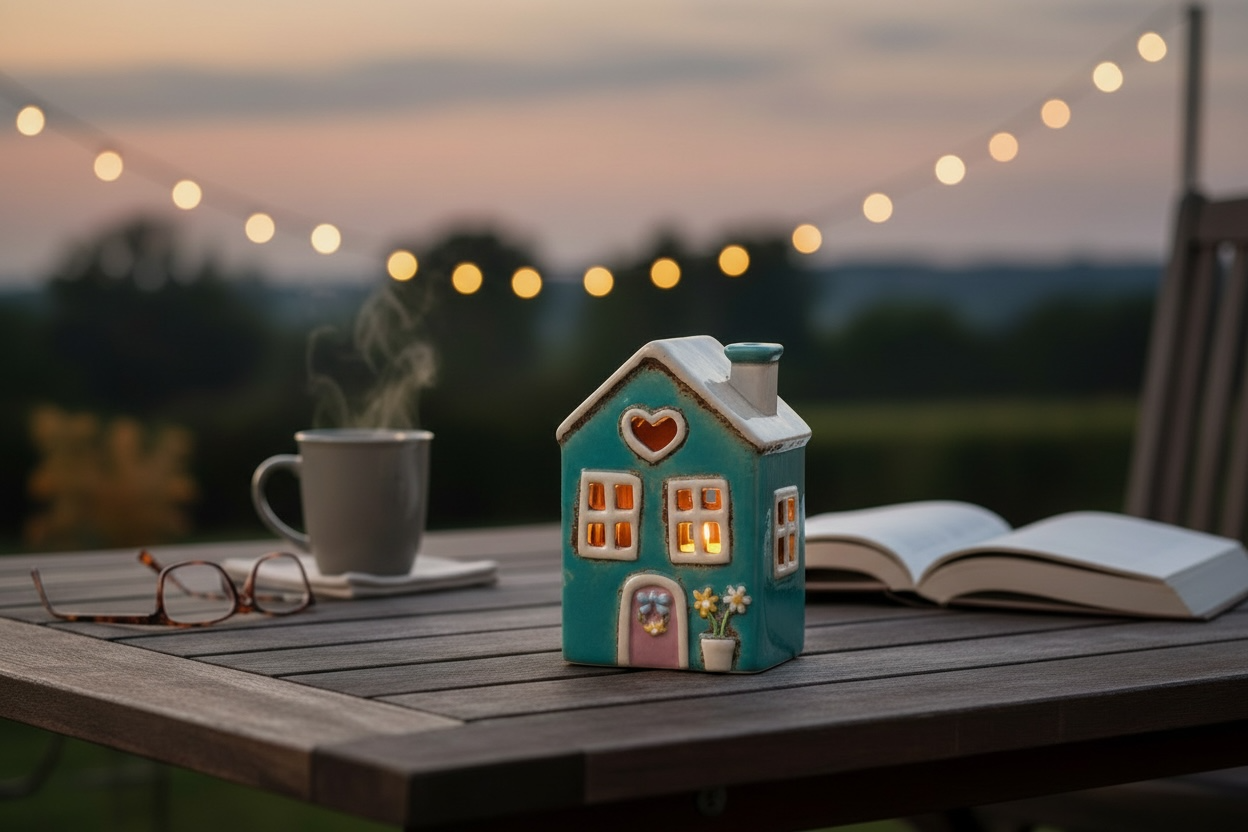 Ceramic House Tealight Holder – Teal Cottage