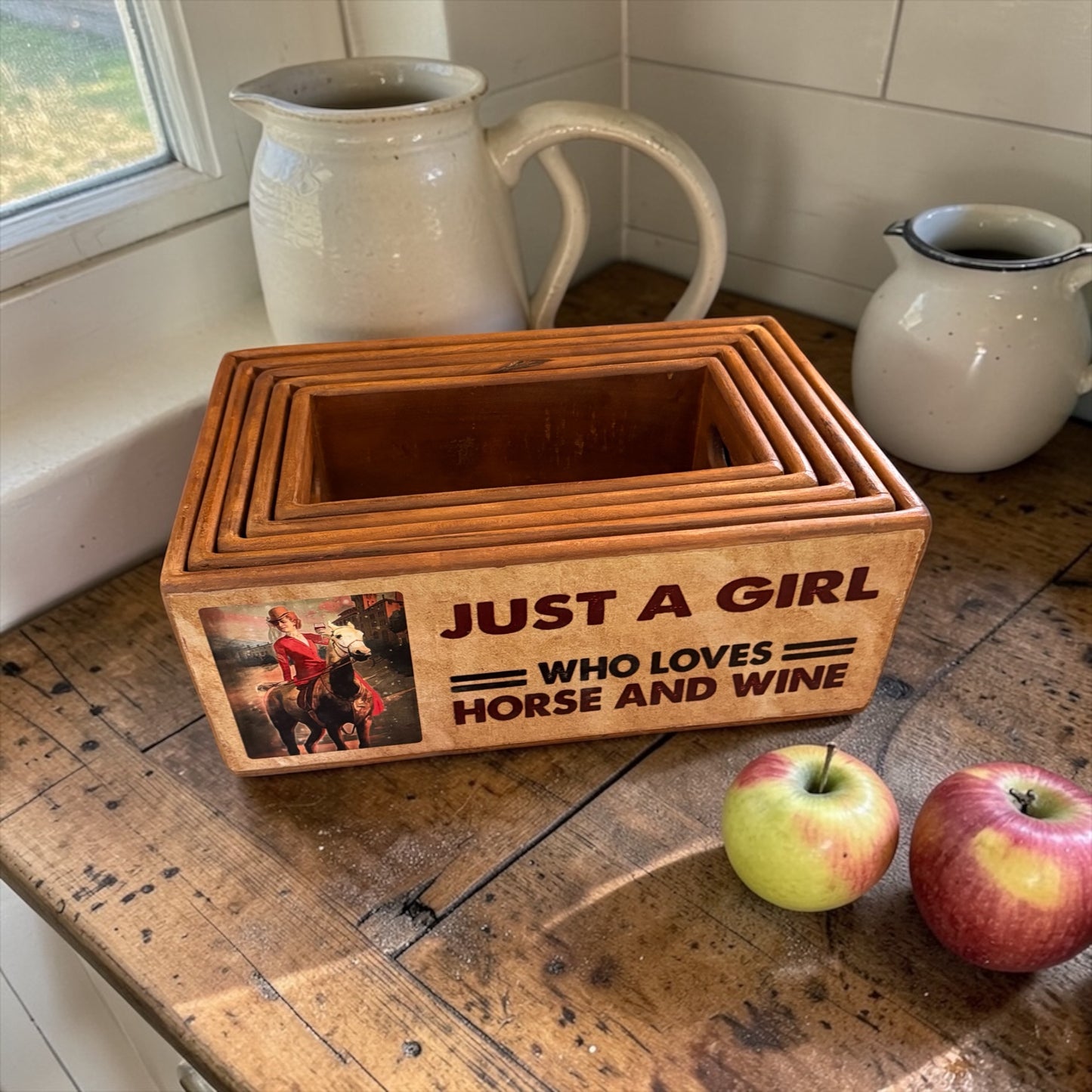 Horse-Themed Nesting Storage Boxes – Set of 5 Rustic Equestrian Boxes