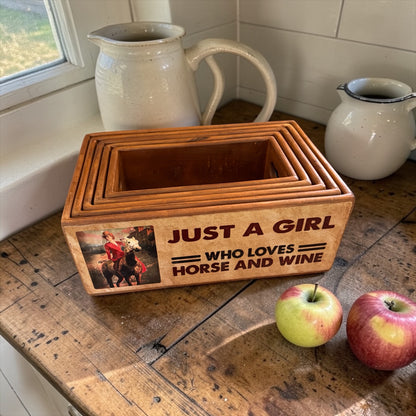 Horse-Themed Nesting Storage Boxes – Set of 5 Rustic Equestrian Boxes