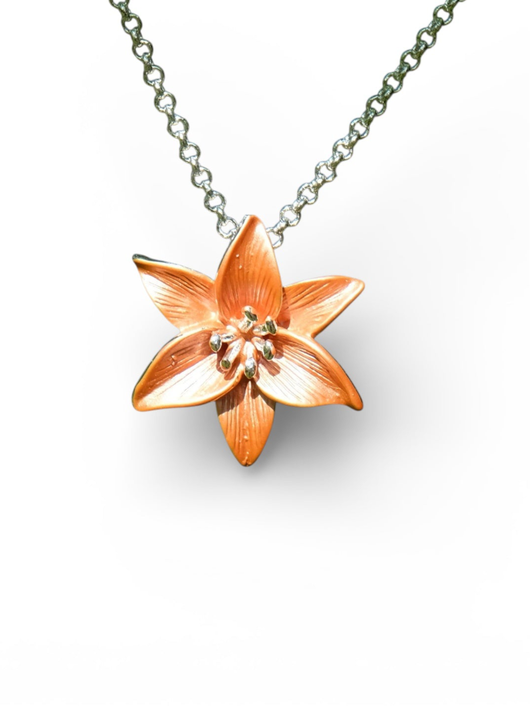 A Tiger Lily Necklace available to buy from Fig and Rose Home.