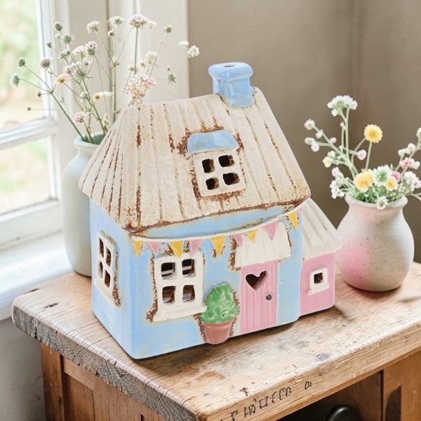 Ceramic House Tealight Holder - Garden Bunting Cottage from Fig and Rose.