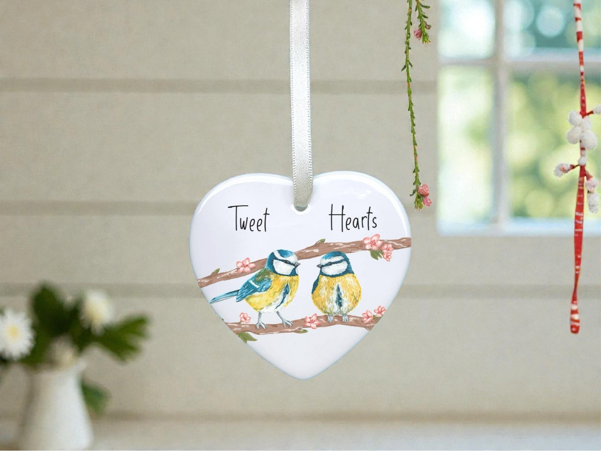 A Blue Tits Valentine's Day Heart Decoration available to buy from Fig and Rose Home.