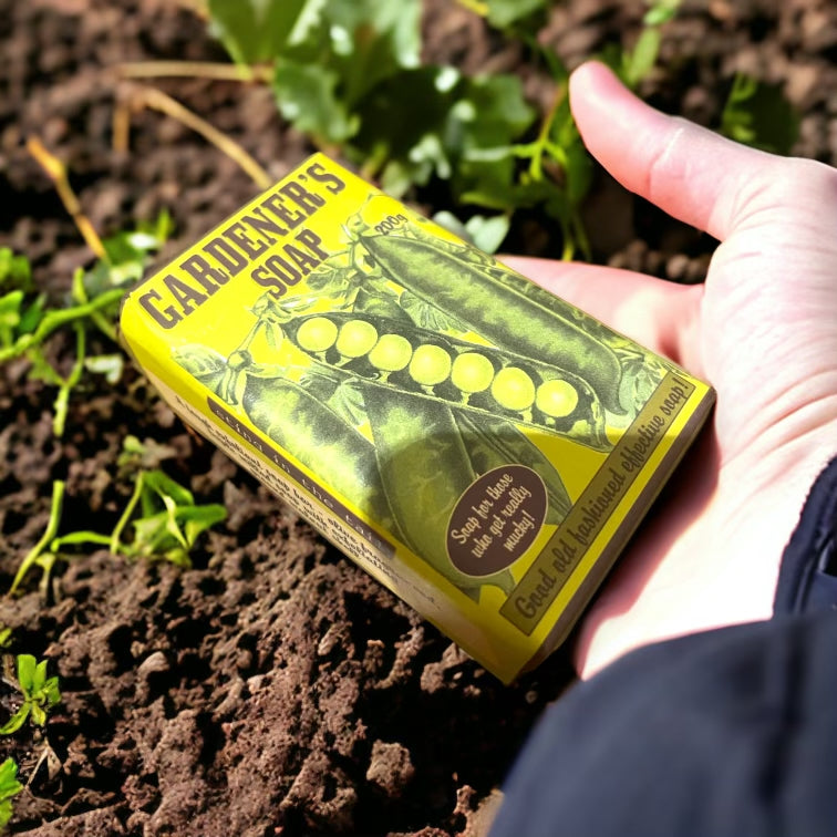 Allotment Gardener's Soap  | Olive & Ground Walnut Shell | Exfoliating Soap | Pea Design | Carrot Design