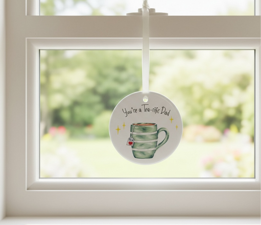 A Personalised Tea-rific Ceramic Decoration available to buy from Fig and Rose Home.