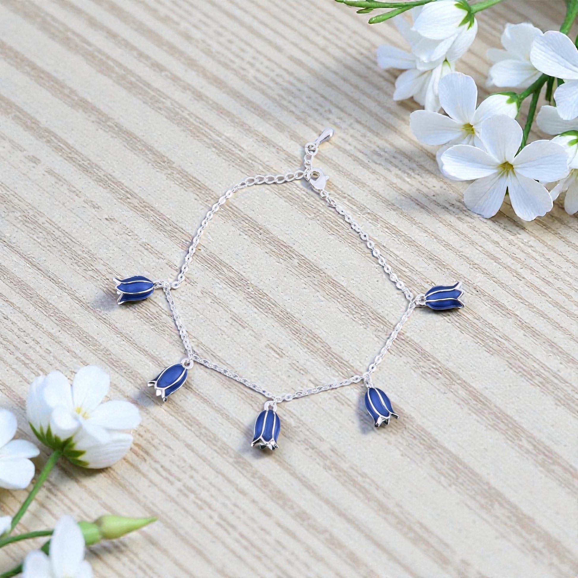A Bluebell Charm Bracelet available to buy from Fig and Rose Home.