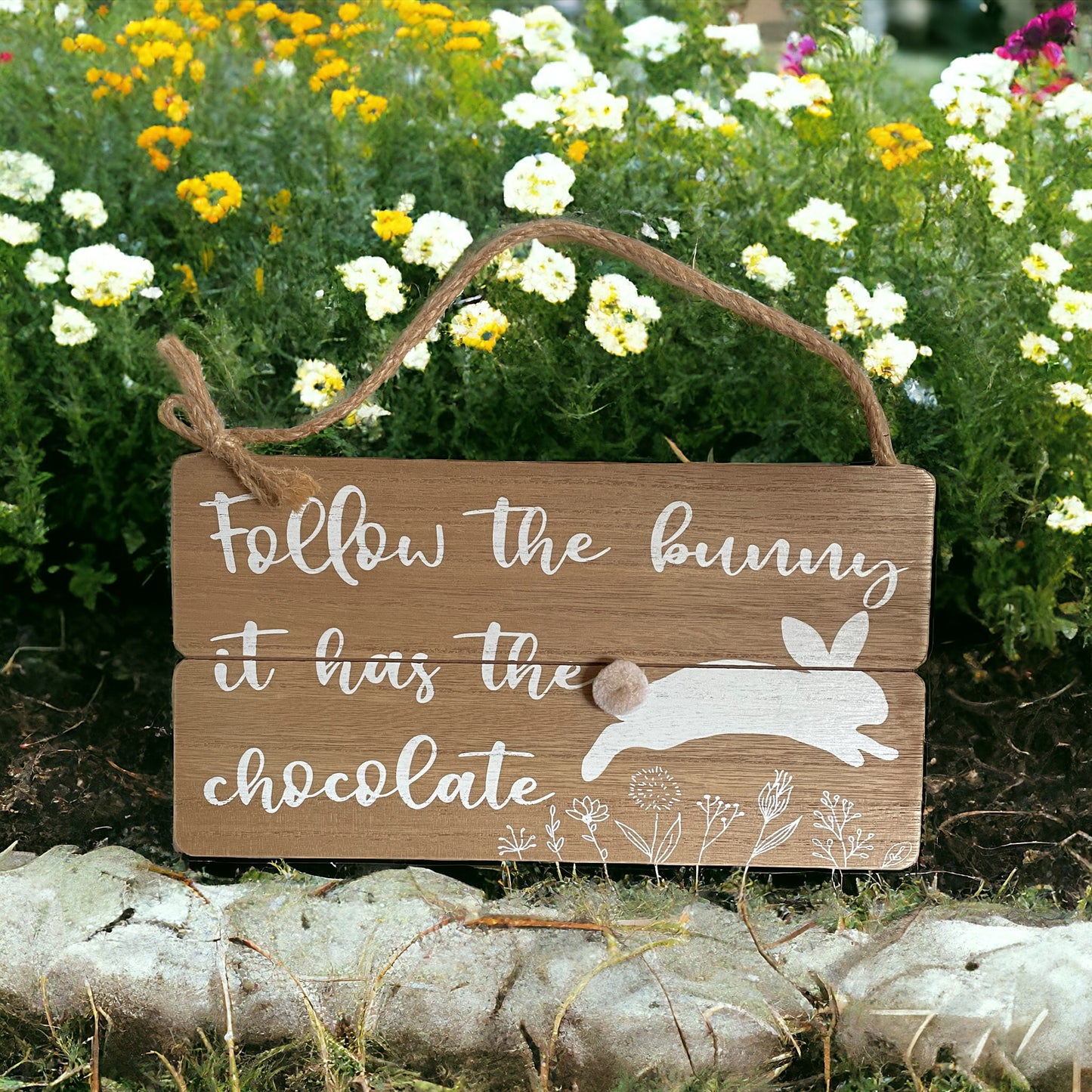 Easter Plaque | Easter Decor | Bunny Pom Pom Tail Plaque