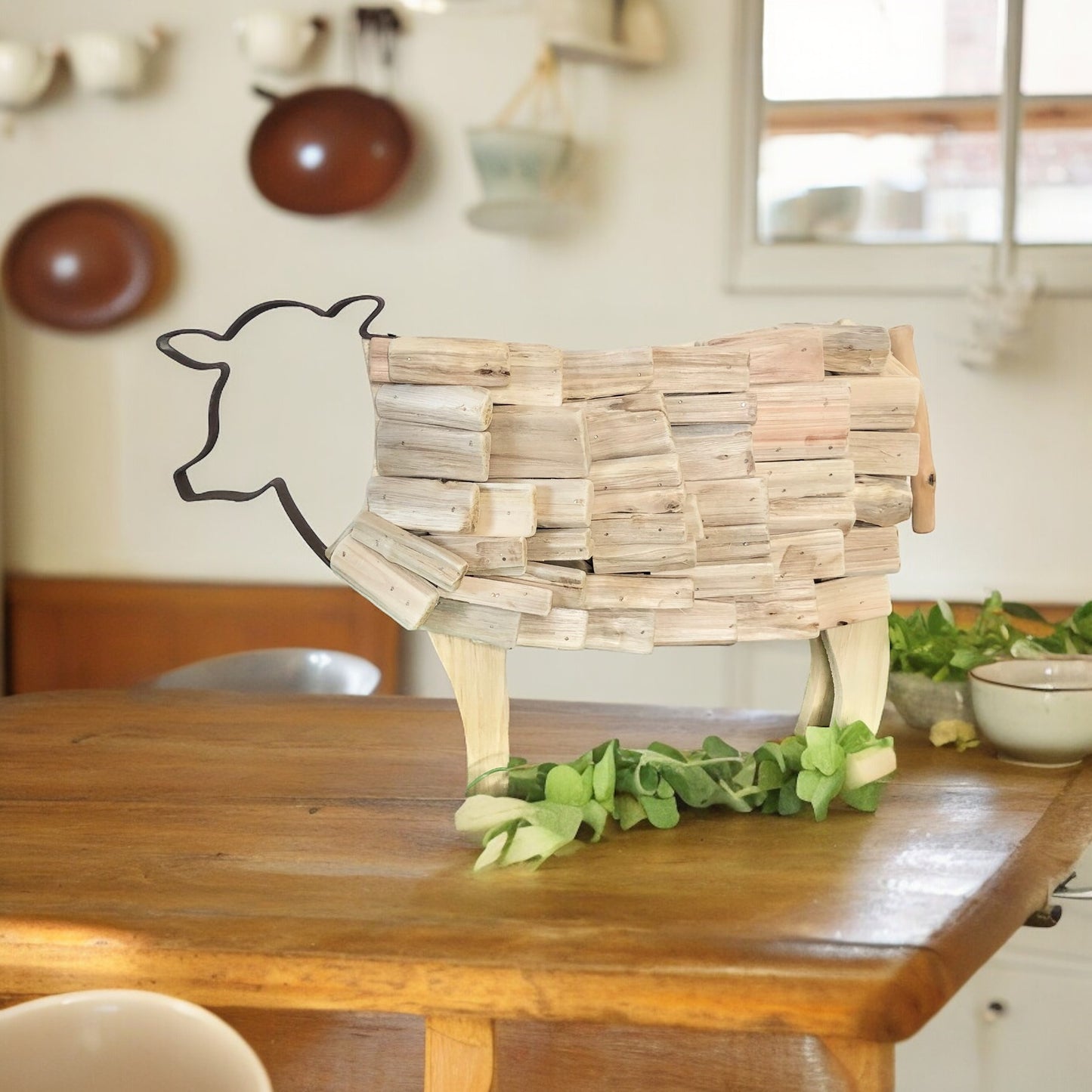 Driftwood Cow Statue - Handmade from Fig and Rose