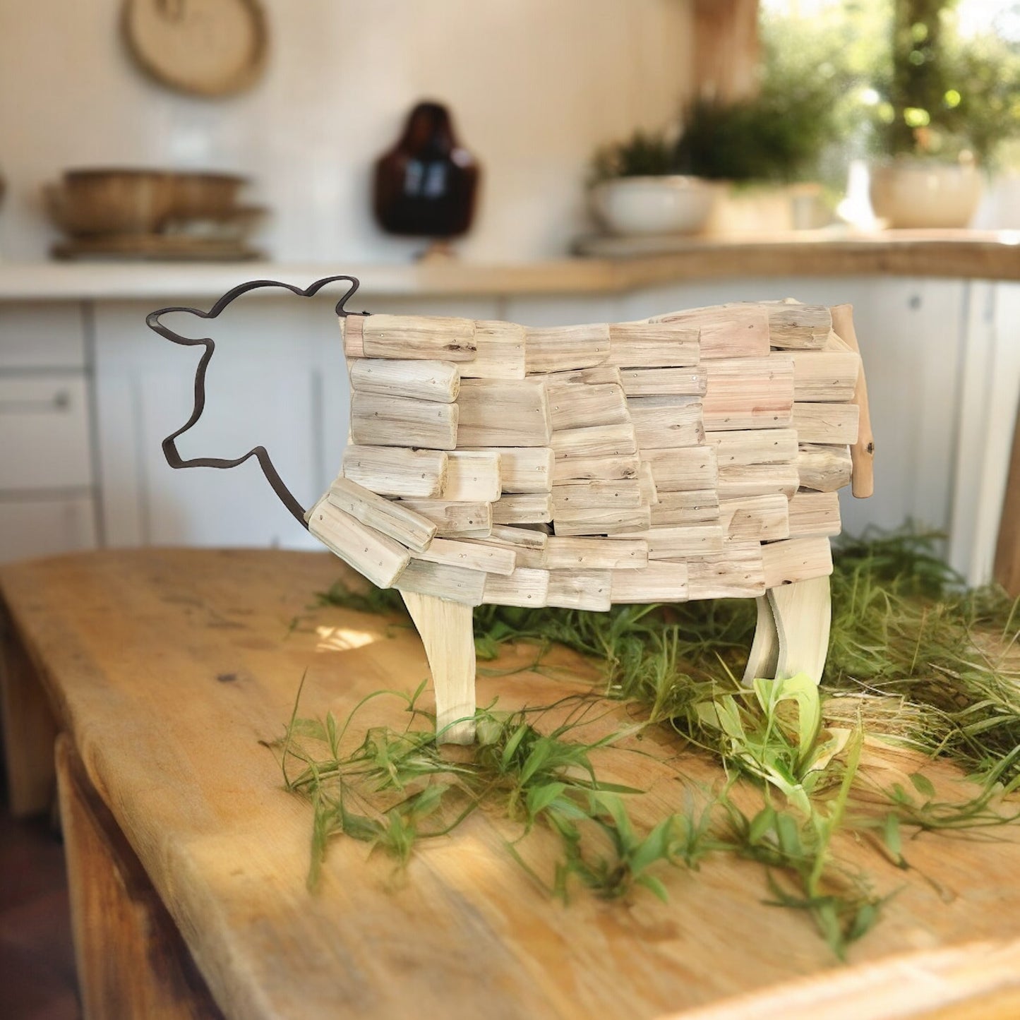 Driftwood Cow Statue - Handmade from Fig and Rose