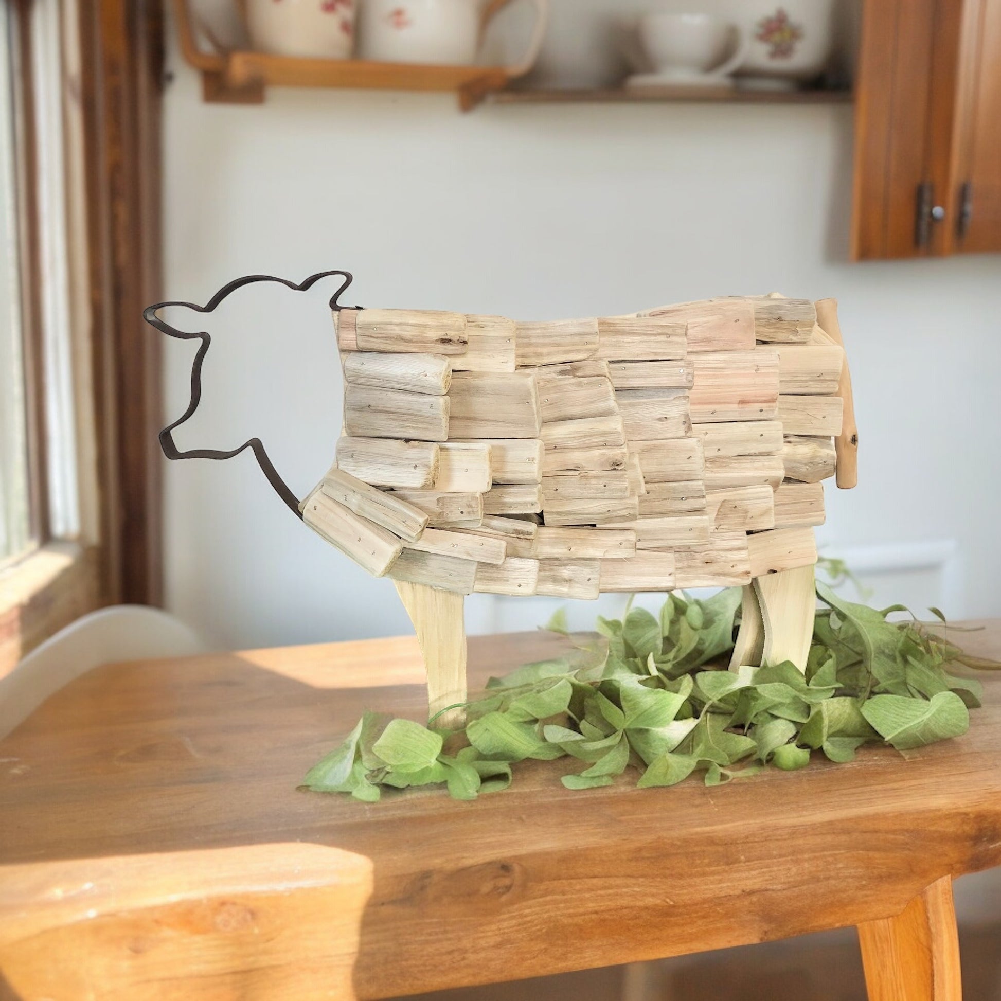 Driftwood Cow Statue - Handmade from Fig and Rose