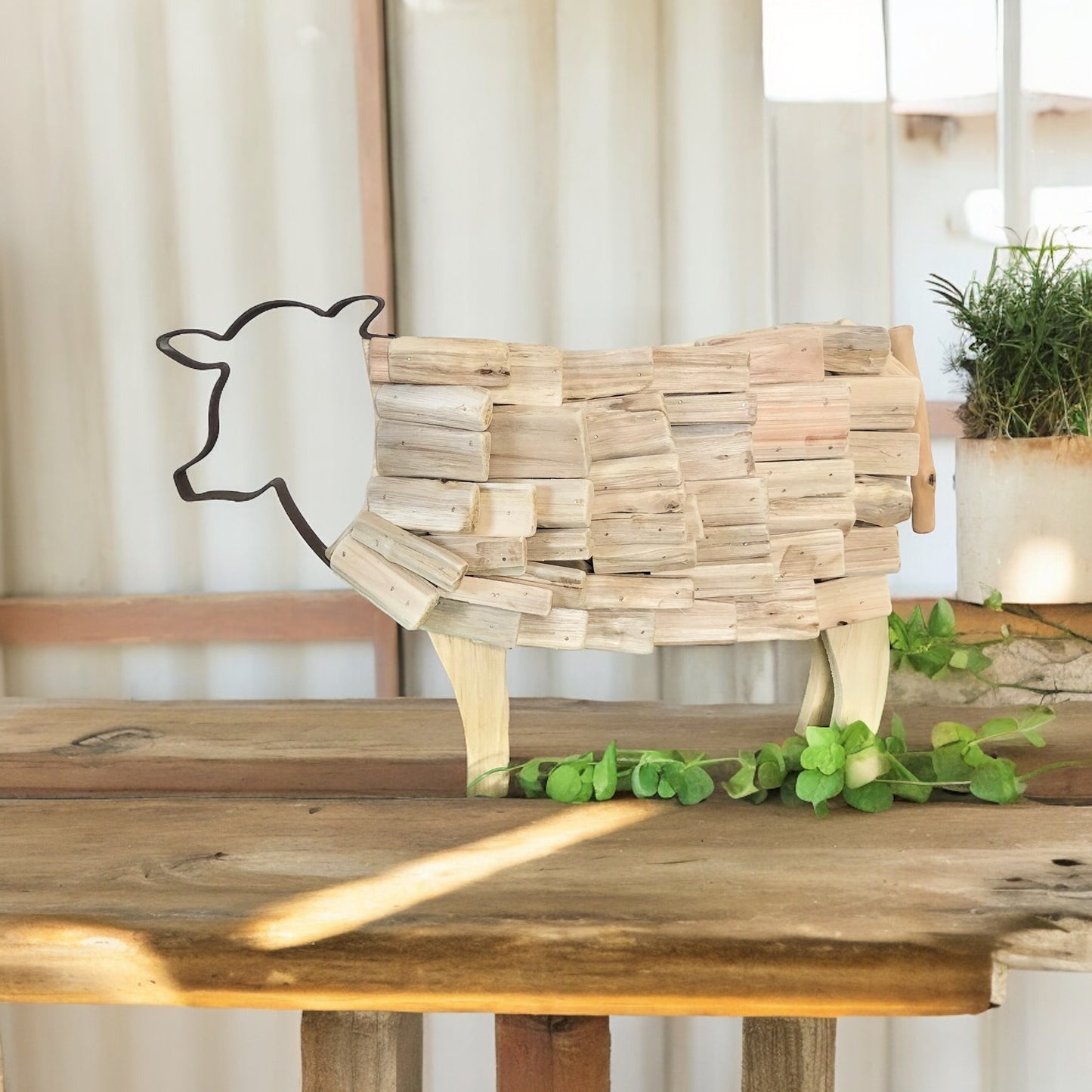 Driftwood Cow Statue - Handmade from Fig and Rose