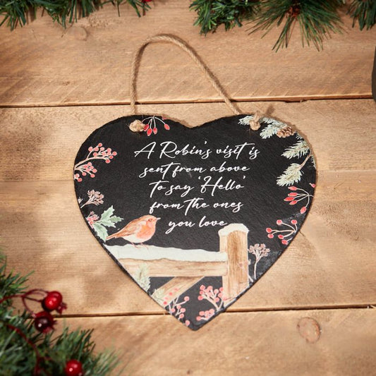 Hanging Slate Heart with Robin Quote