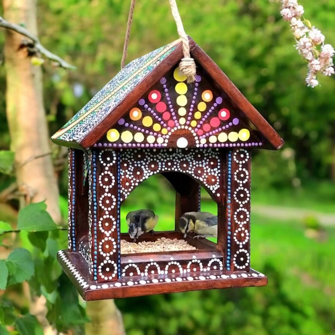 The best hanging bird table for small birds from Fig and Rose Home. 