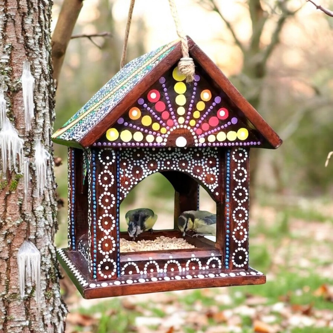 The best hanging bird table for small birds from Fig and Rose Home. 