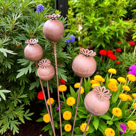 Rustic Poppy Head Garden Stake from Fig and Rose