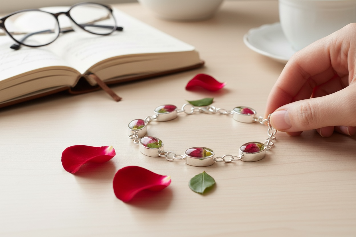 A Rose Bud Silver Bracelet available to buy from Fig and Rose Home.