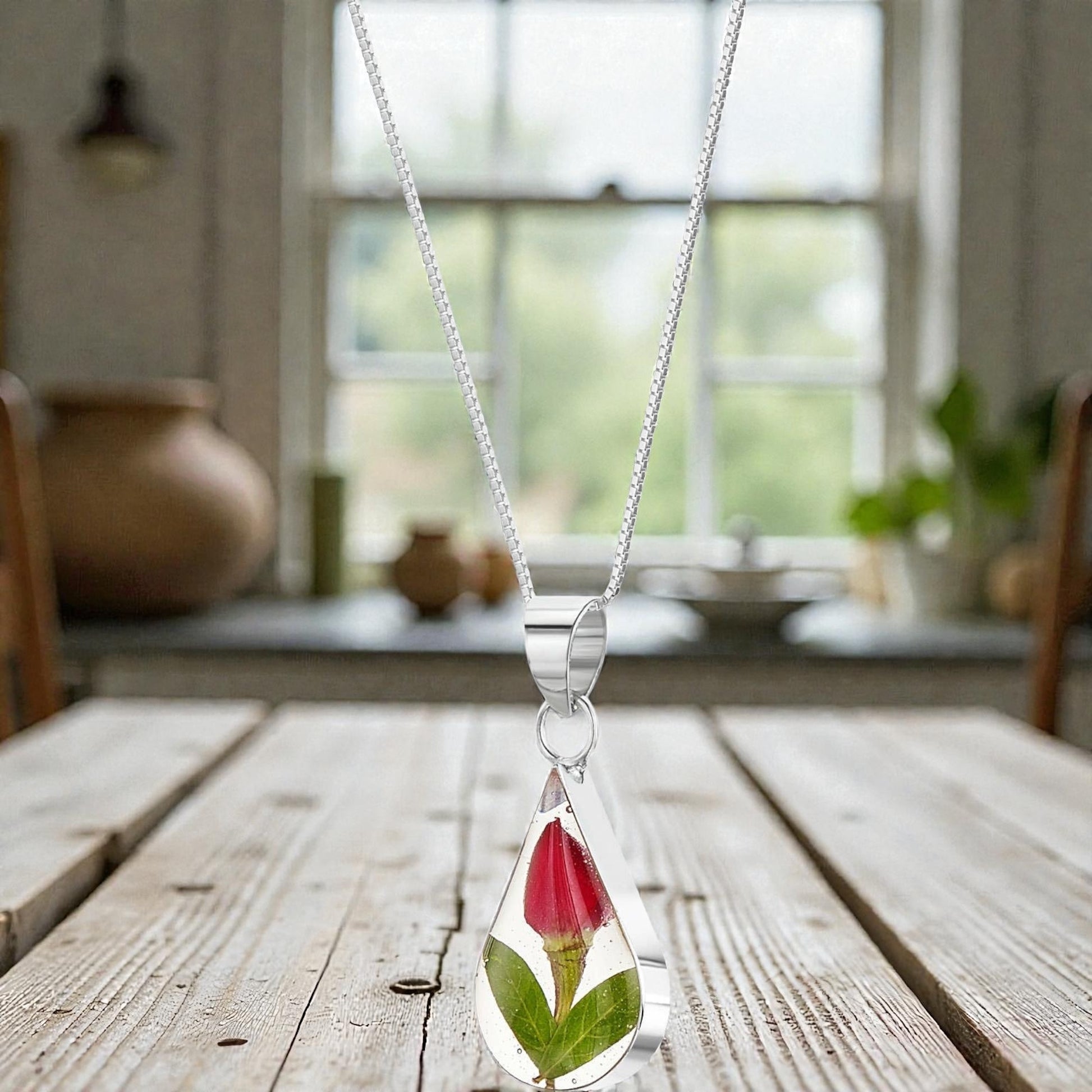 A Rose Bud Silver Pendant Necklace available to buy from Fig and Rose Home.