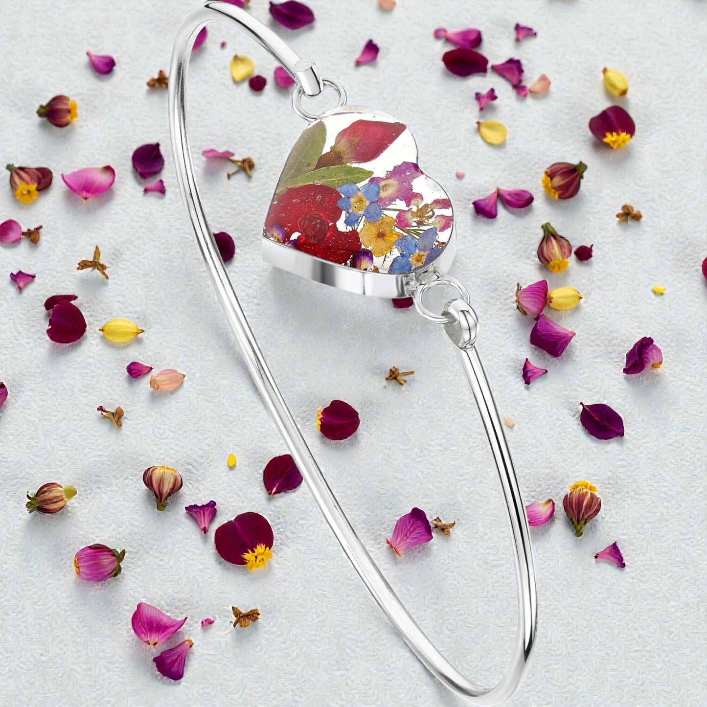 A Resin Flower Bangle available to buy from Fig and Rose Home.