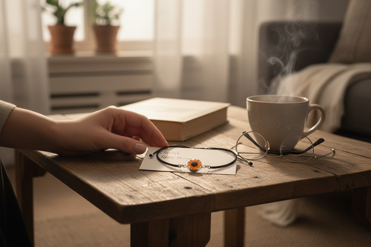 A Sunflower Woven Bracelet available to buy from Fig and Rose Home.