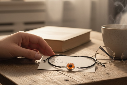 A Sunflower Woven Bracelet available to buy from Fig and Rose Home.