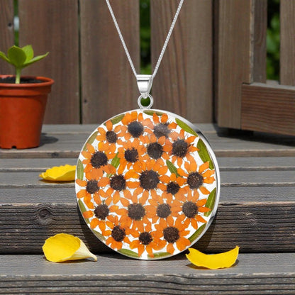 A Sunflower Necklace available to buy from Fig and Rose Home.