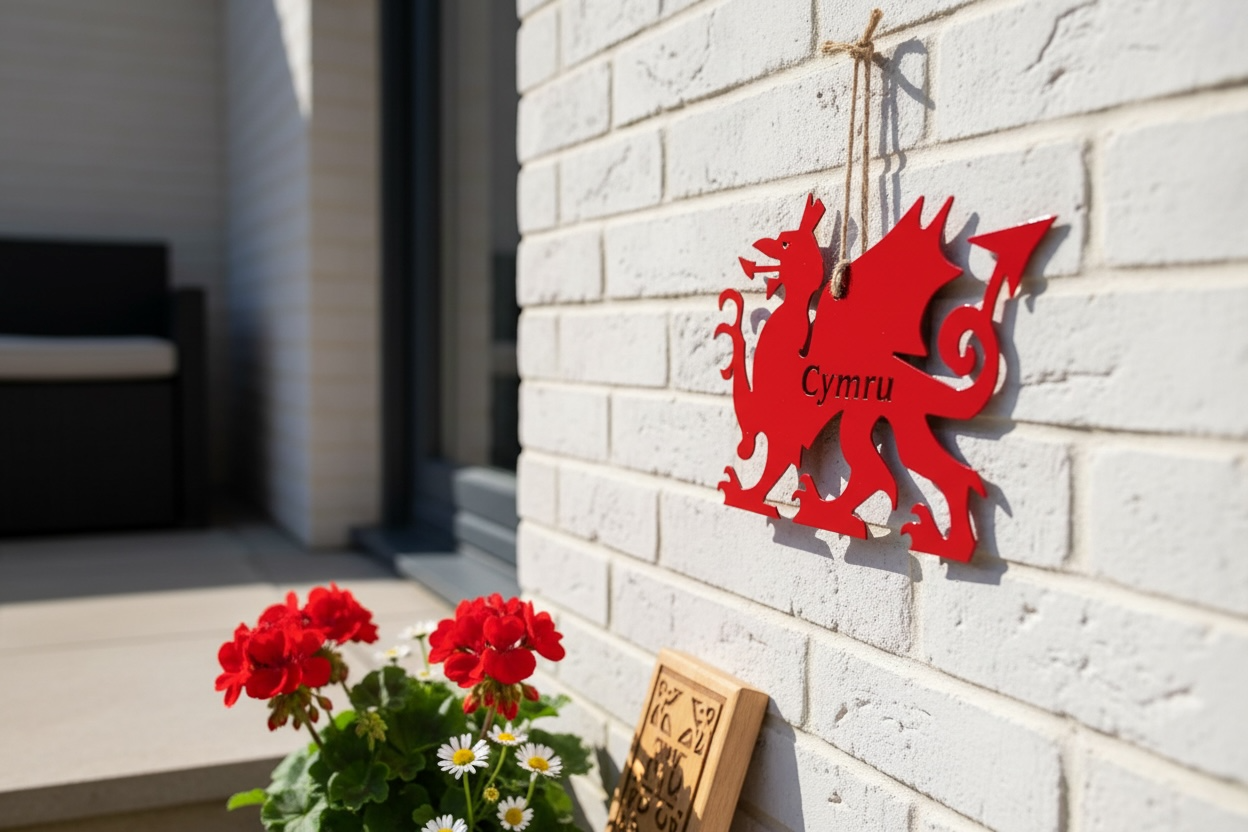 A Cymru Welsh Dragon Metal Hanging Decoration | Red, Black or Rustic Steel from Fig and Rose.