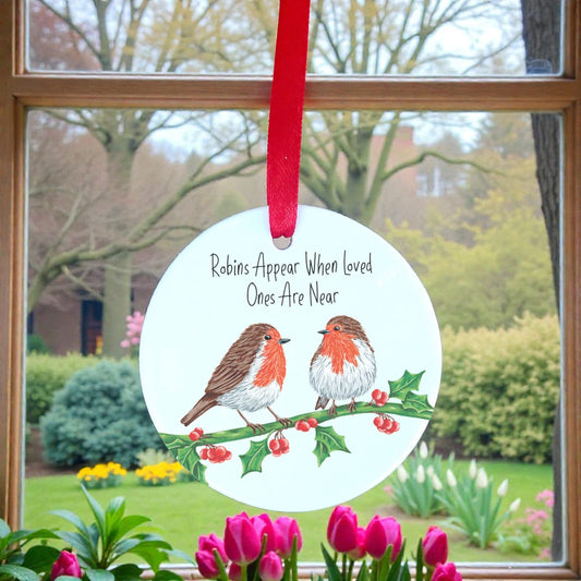 A Robin Couple Memorial Christmas Decoration available to buy from Fig and Rose Home.