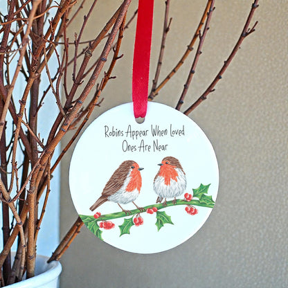 A Robin Couple Memorial Christmas Decoration available to buy from Fig and Rose Home.