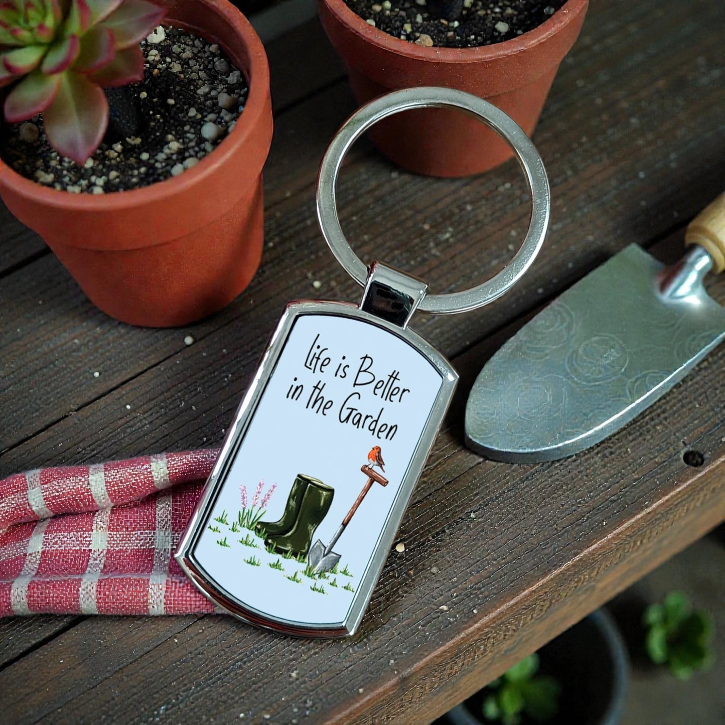 A Life is Better in the Garden Key Ring available to buy from Fig and Rose Home.