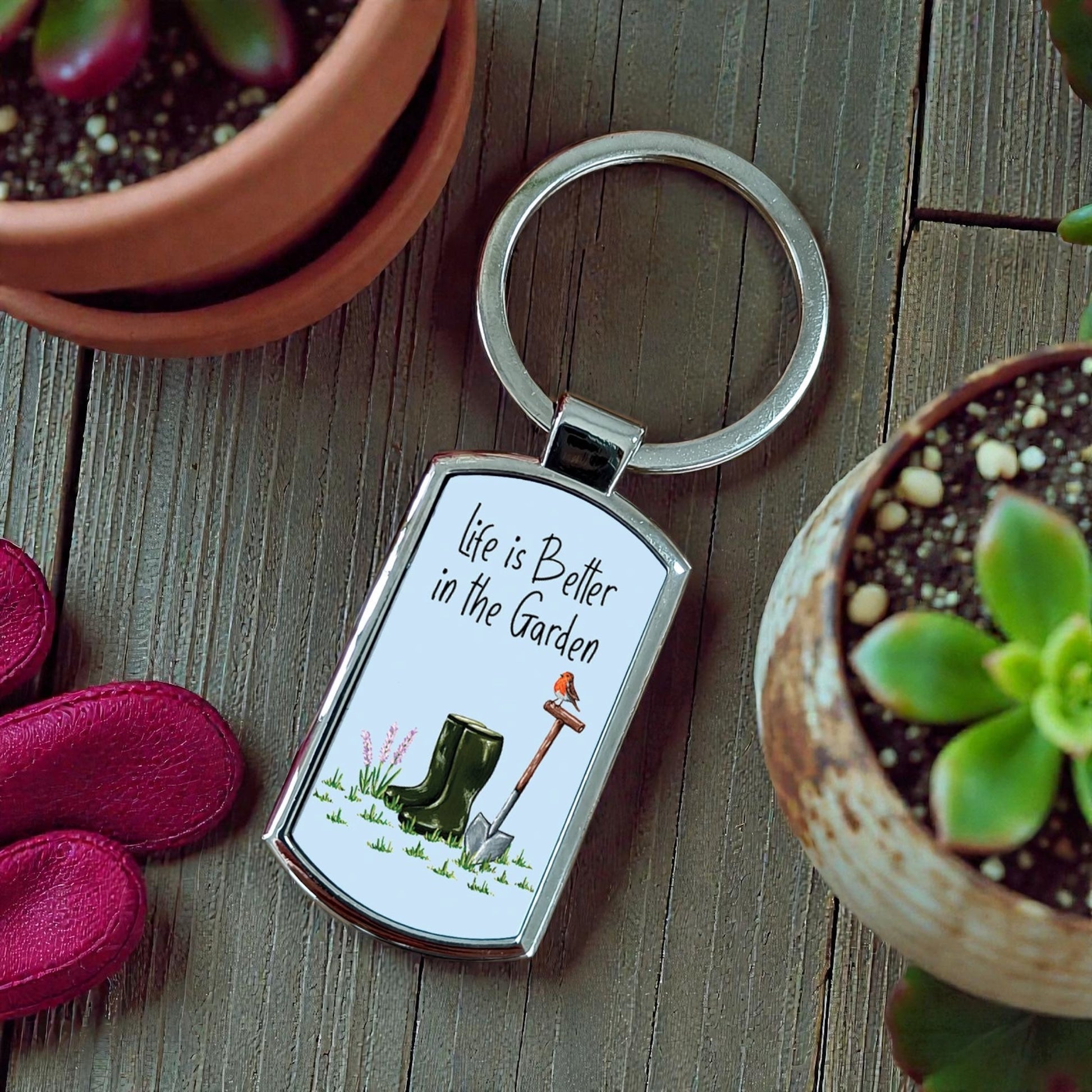 A Life is Better in the Garden Key Ring available to buy from Fig and Rose Home.