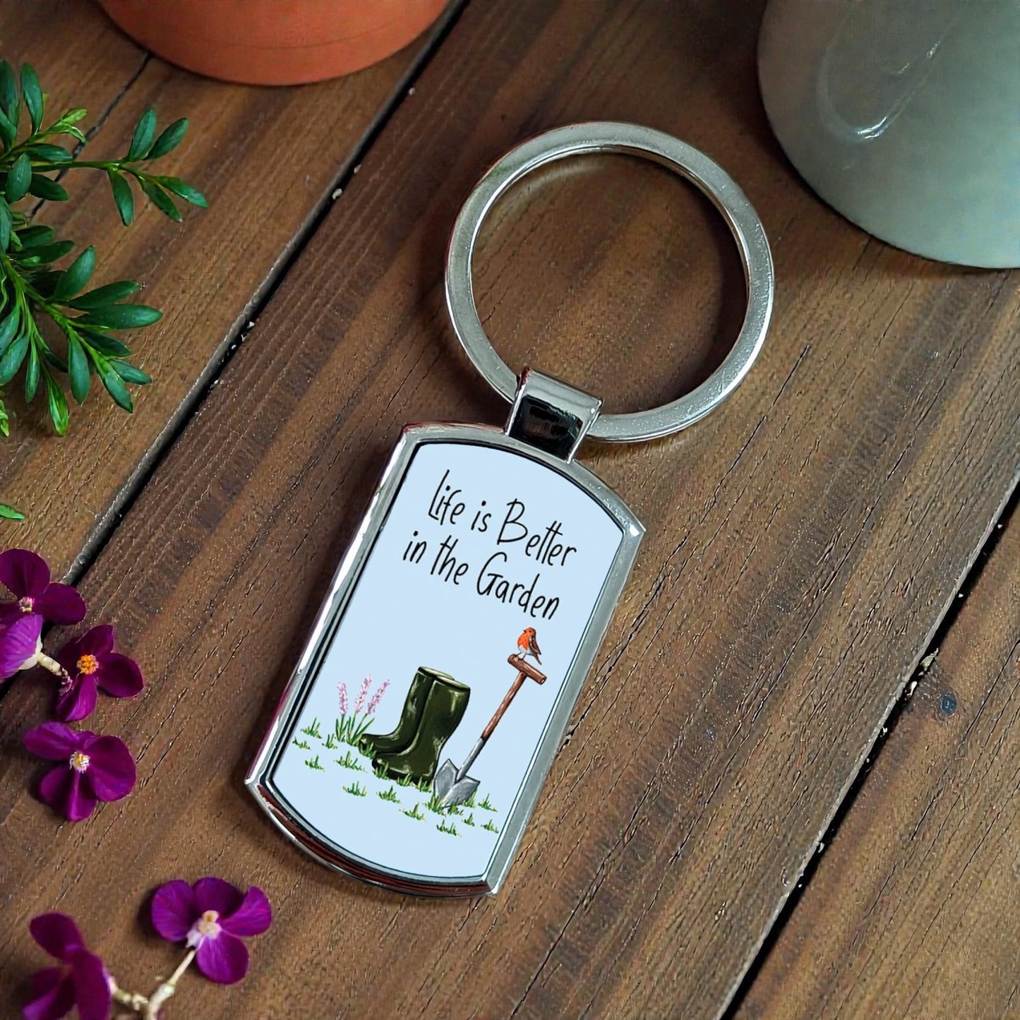 A Life is Better in the Garden Key Ring available to buy from Fig and Rose Home.