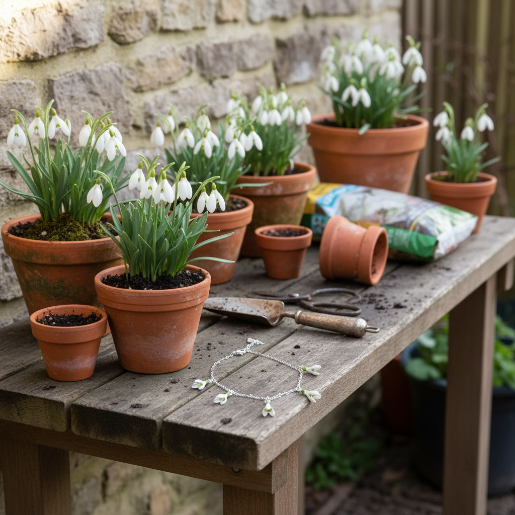 A Snowdrop Charm Bracelet available to buy from Fig and Rose Home.
