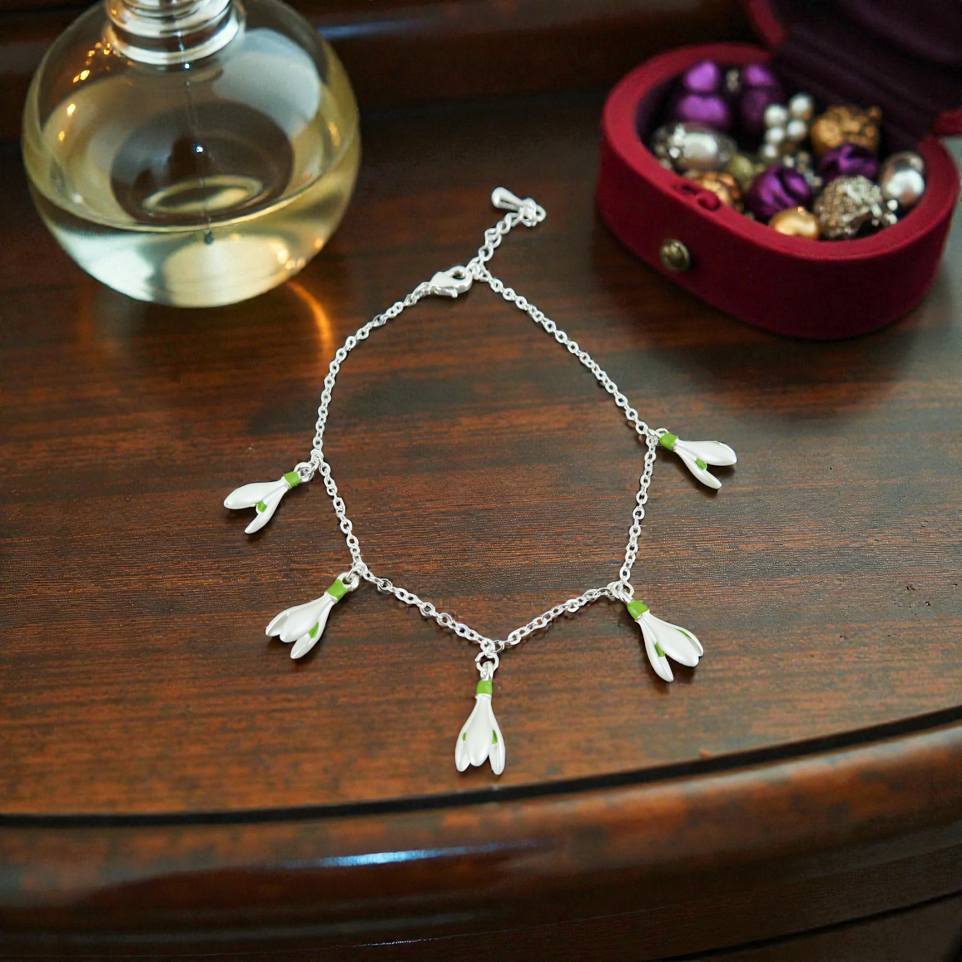 A Snowdrop Charm Bracelet available to buy from Fig and Rose Home.