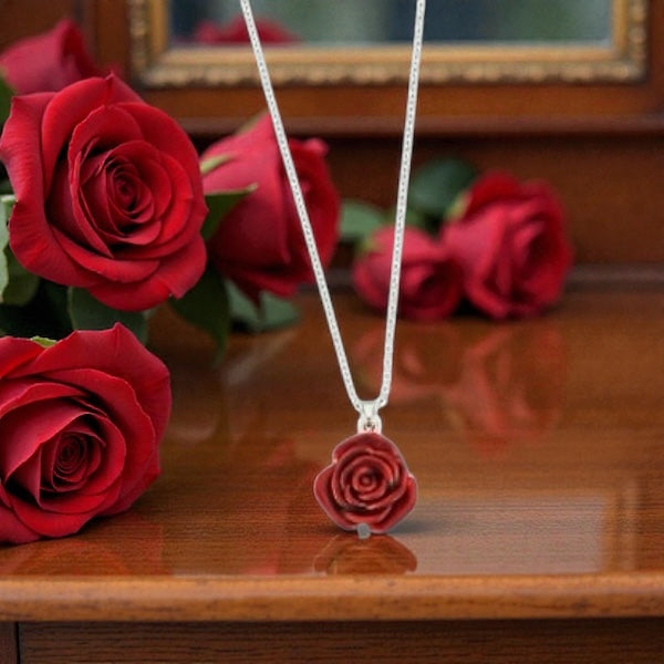 A Red Rose Necklace available to buy from Fig and Rose Home.