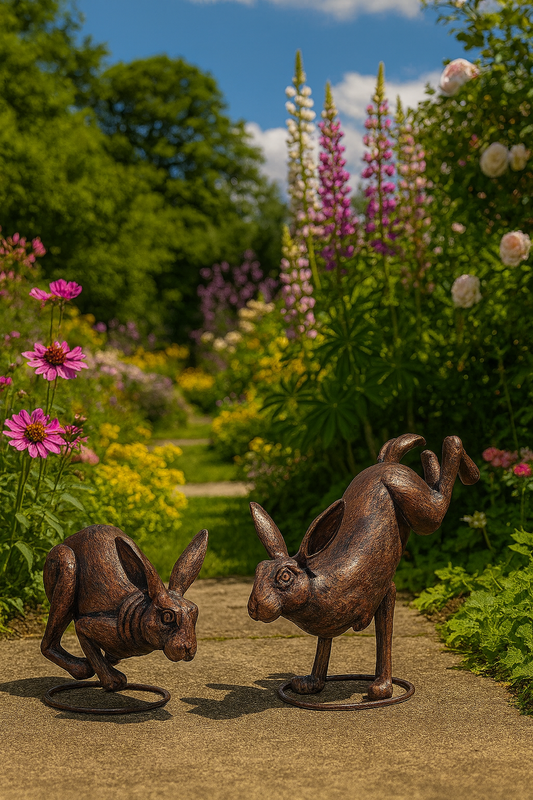 Pair of Metal Hare Sculptures