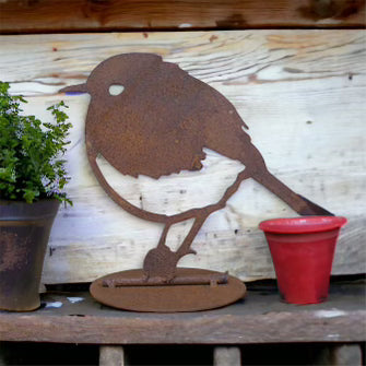 Rusty Metal Robin on Stand