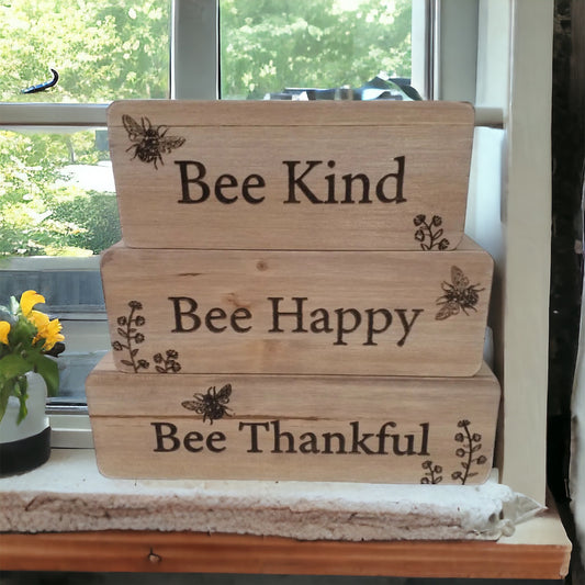 Bee Ornament | Wooden Bee Blocks| Bee Quotes | Bee Kind | Bee Happy | Bee thankful